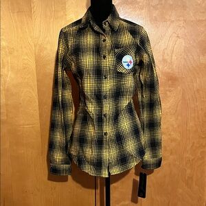 NFL Steelers Junior’s S(3/5) Black and Yellow Plaid Button-Down Shirt